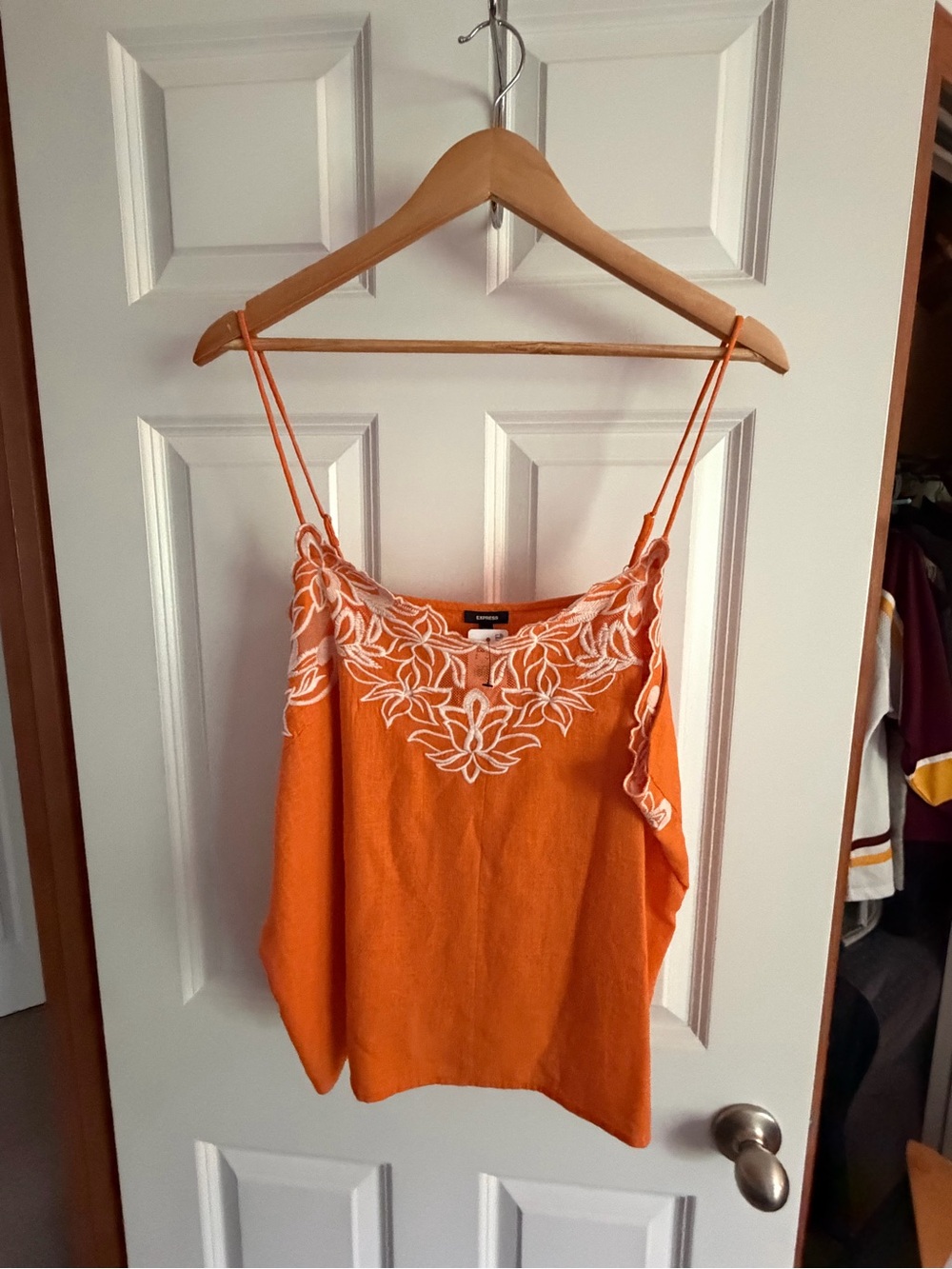 Orange Embroidered Express Spaghetti Strap Tank Top NWT
